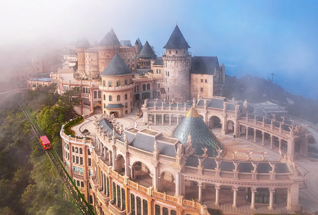 The French Village castle at Sun World Ba Na Hills wrapped in mountain fog The French Village castle at Sun World Ba Na Hills wrapped in mountain fog
