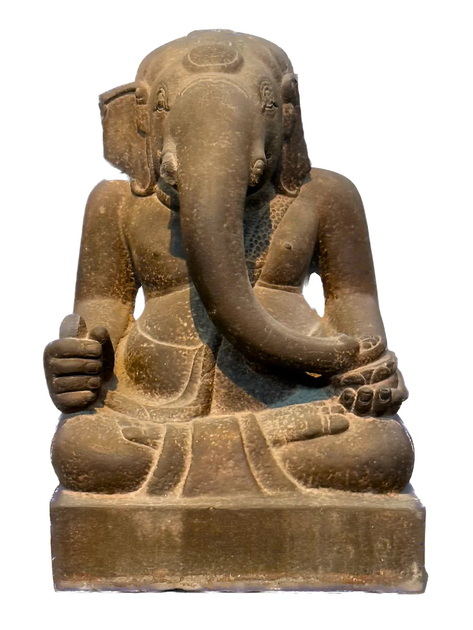A carved sandstone statue of the Hindu deity Ganesha at the Cham Museum