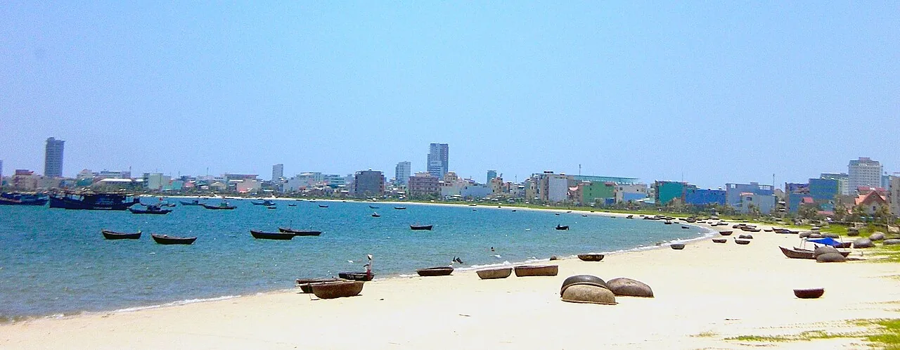 A calm, wide stretch of Da Nang's bay beach