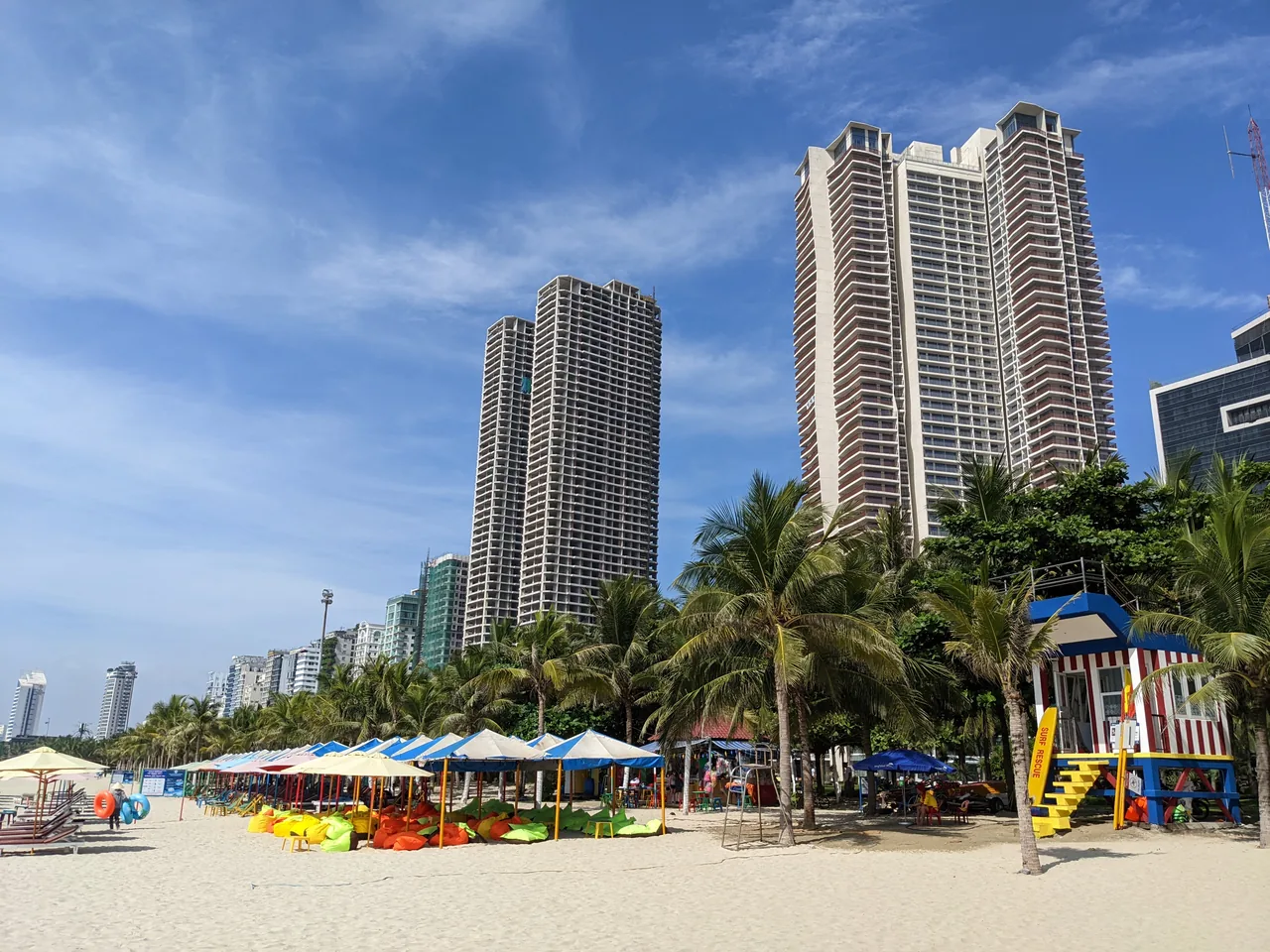 The beachfront hotel strip lining My Khe Beach in Da Nang