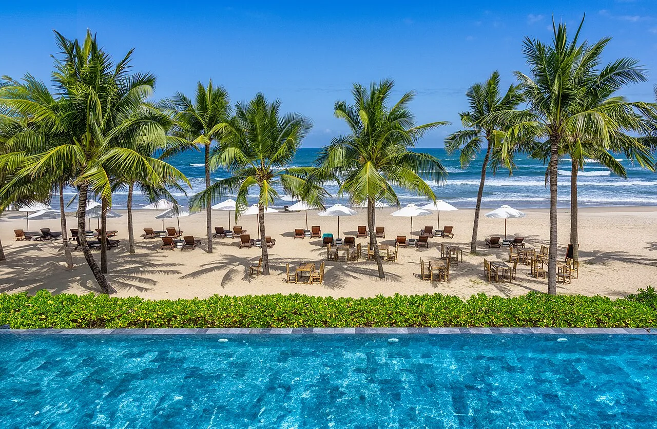 The soft sandy shoreline of My Khe Beach in Da Nang