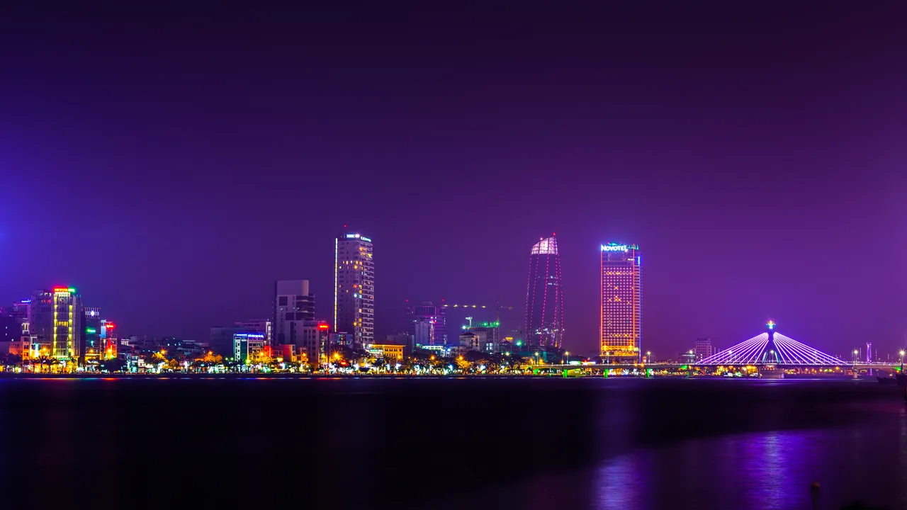 The bright Da Nang city skyline along the Han River The bright Da Nang city skyline along the Han River