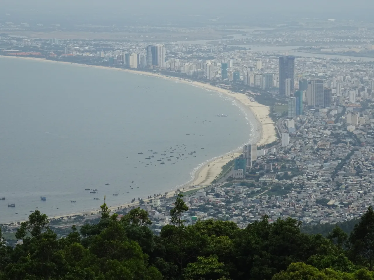 Da Nang's long coastline and beach seen from Son Tra Mountain