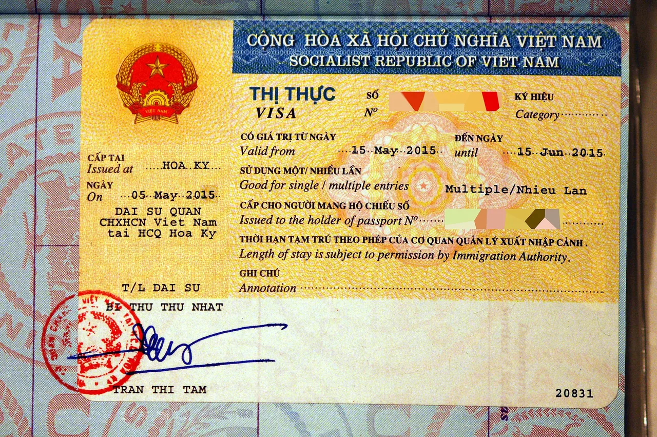 A Vietnam visa page in a passport