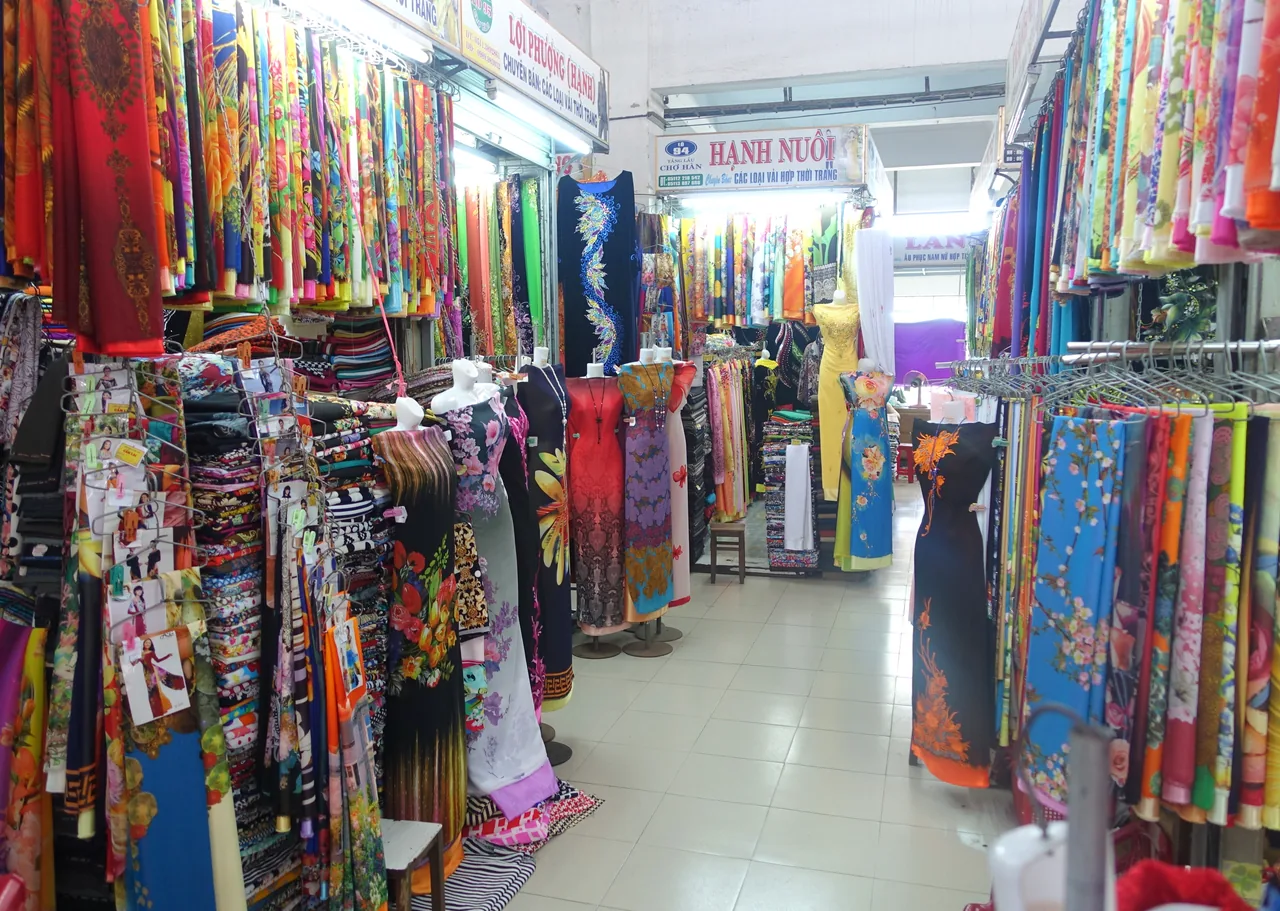 Fabric and textile stalls inside Han Market