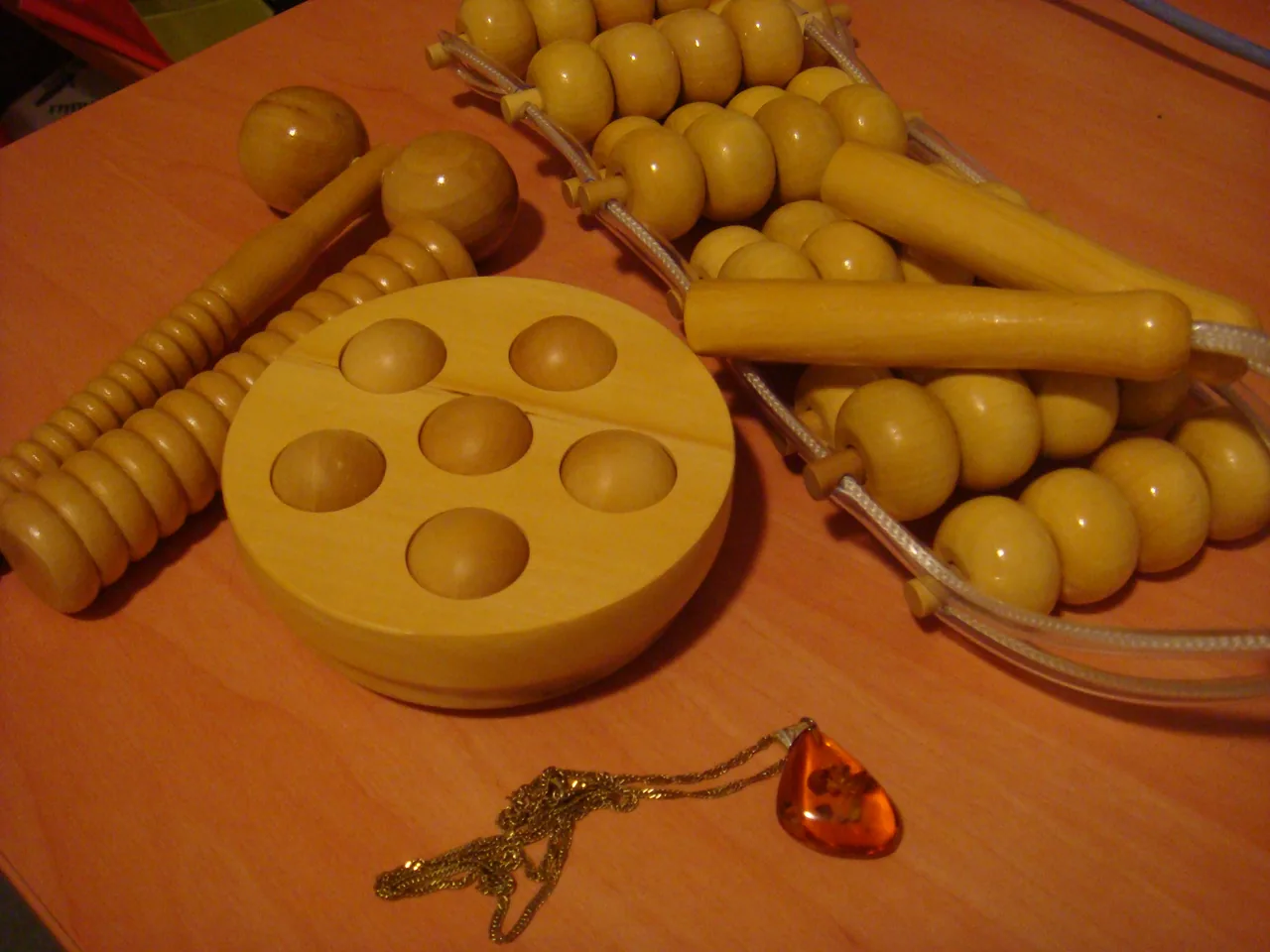 Traditional wooden massage tools and accessories