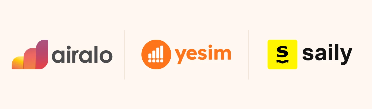 Airalo, Yesim and Saily eSIM logos