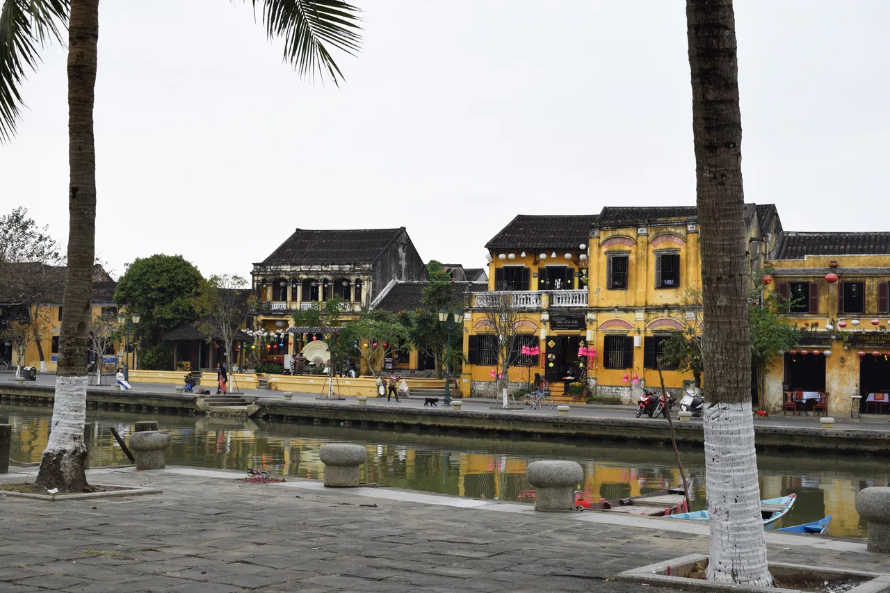 A wide riverfront view of Hoi An Ancient Town