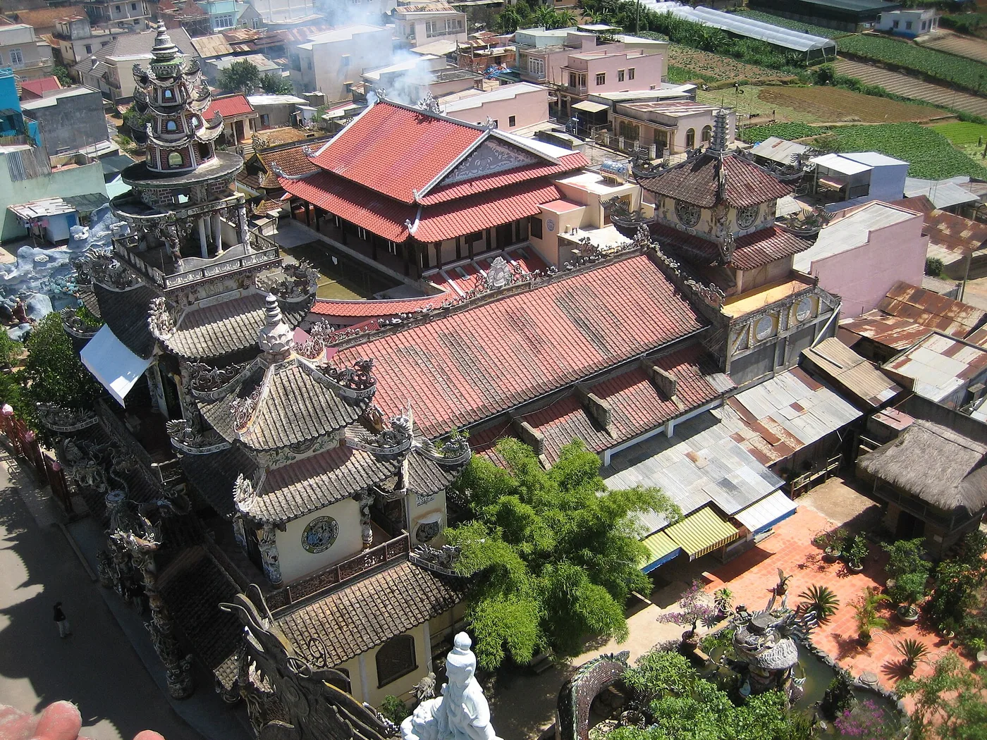 Linh Phuoc pagoda at Trai Mat seen from above, covered in broken pottery mosaic