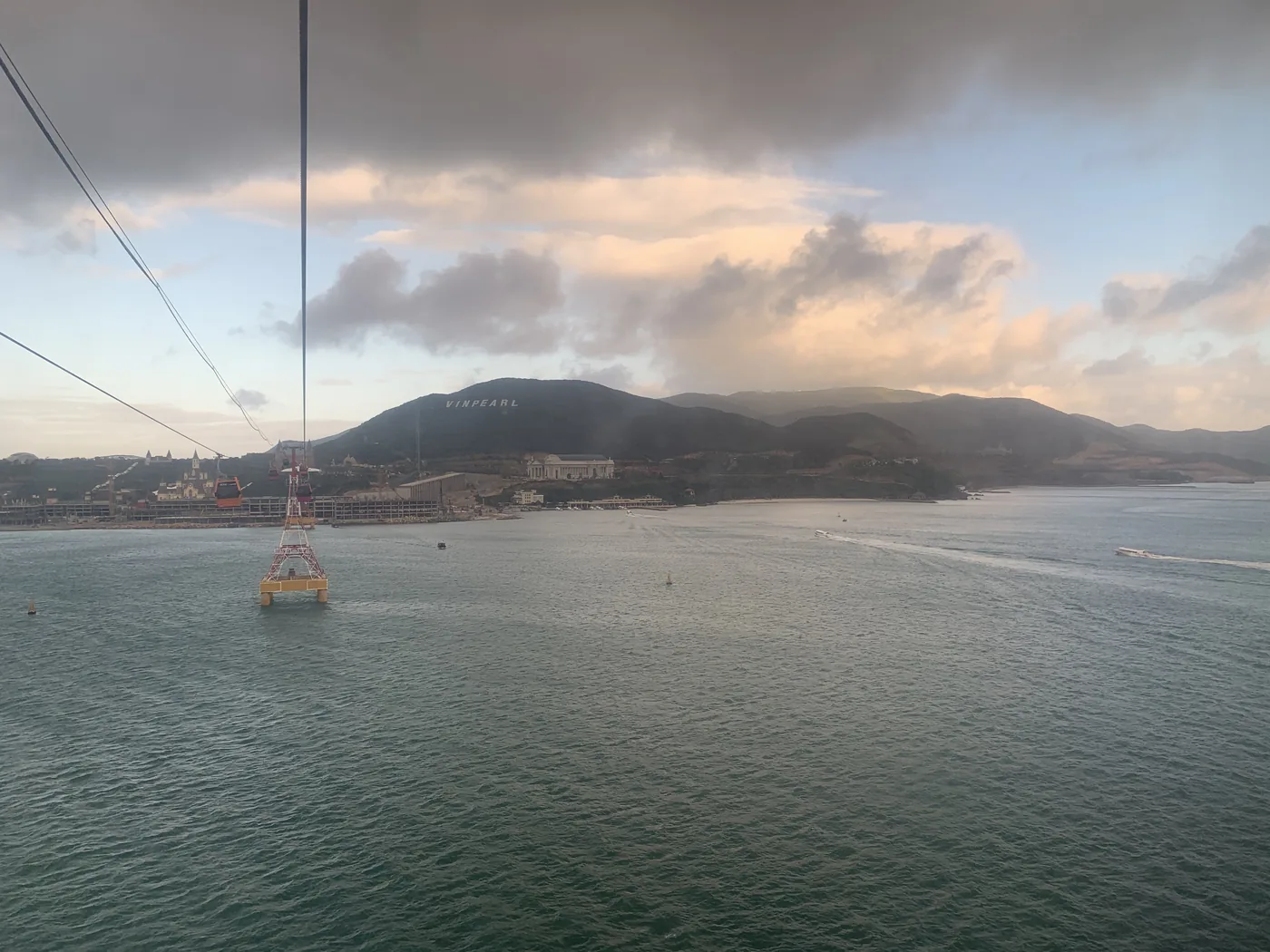 Looking towards Hon Tre island from a cable car cabin