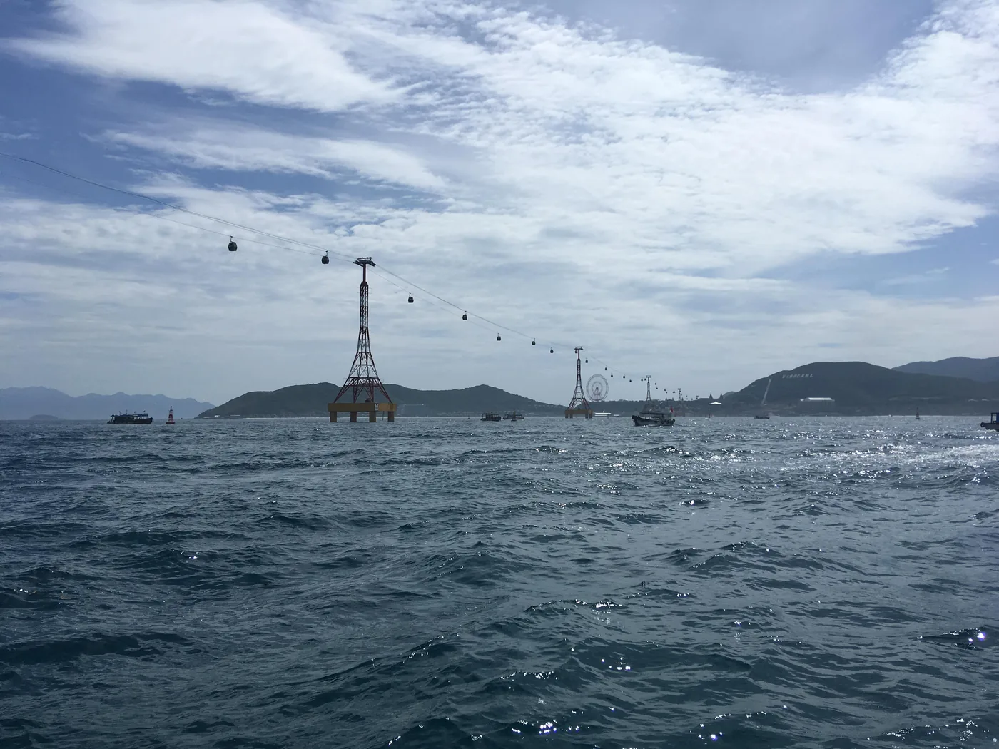 The Vinpearl cable car crossing Nha Trang bay