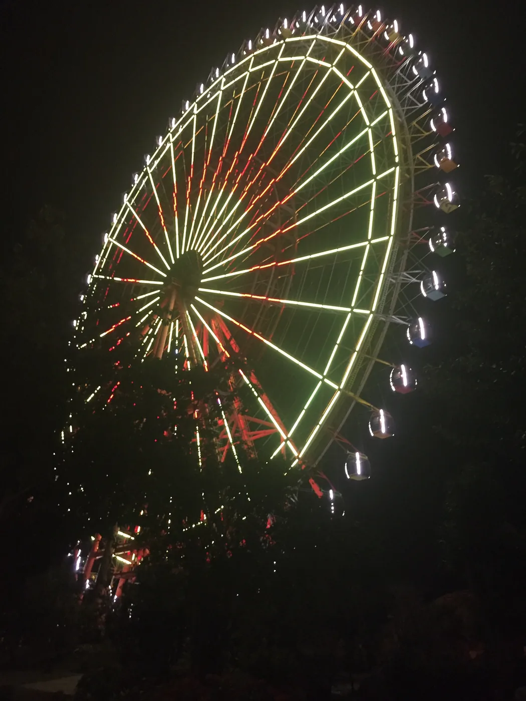 The illuminated observation wheel at VinWonders after dark