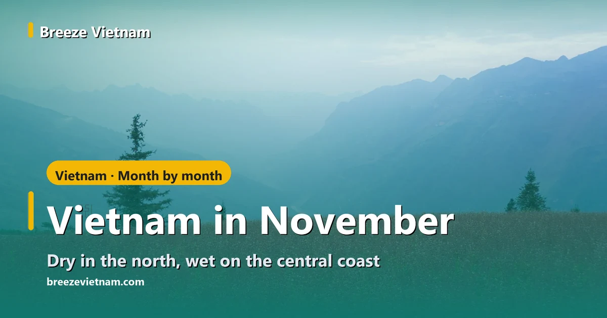 Vietnam in November guide card over a buckwheat field in the Ha Giang highlands